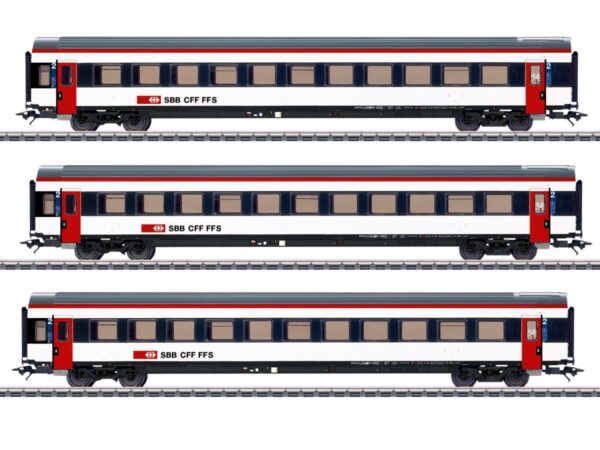 Märklin 42153 Personenwagen 2. Klasse SBB EW IV B, rote Türen & Dachkante (Längen-Mstb. 1:100) / Set mit 3 Wagen