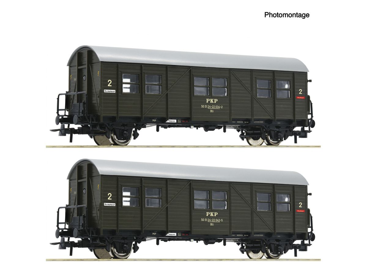 ROCO 6200195 BEHELFSPERSONENWAGEN PKP BTI / SET MIT 2 WAGEN