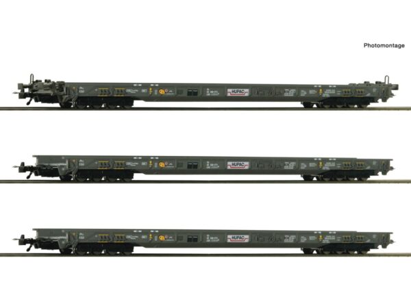 ROCO 6600092 ROLA-NIEDERFLURWAGEN HUPAC / SET MIT 3 WAGEN