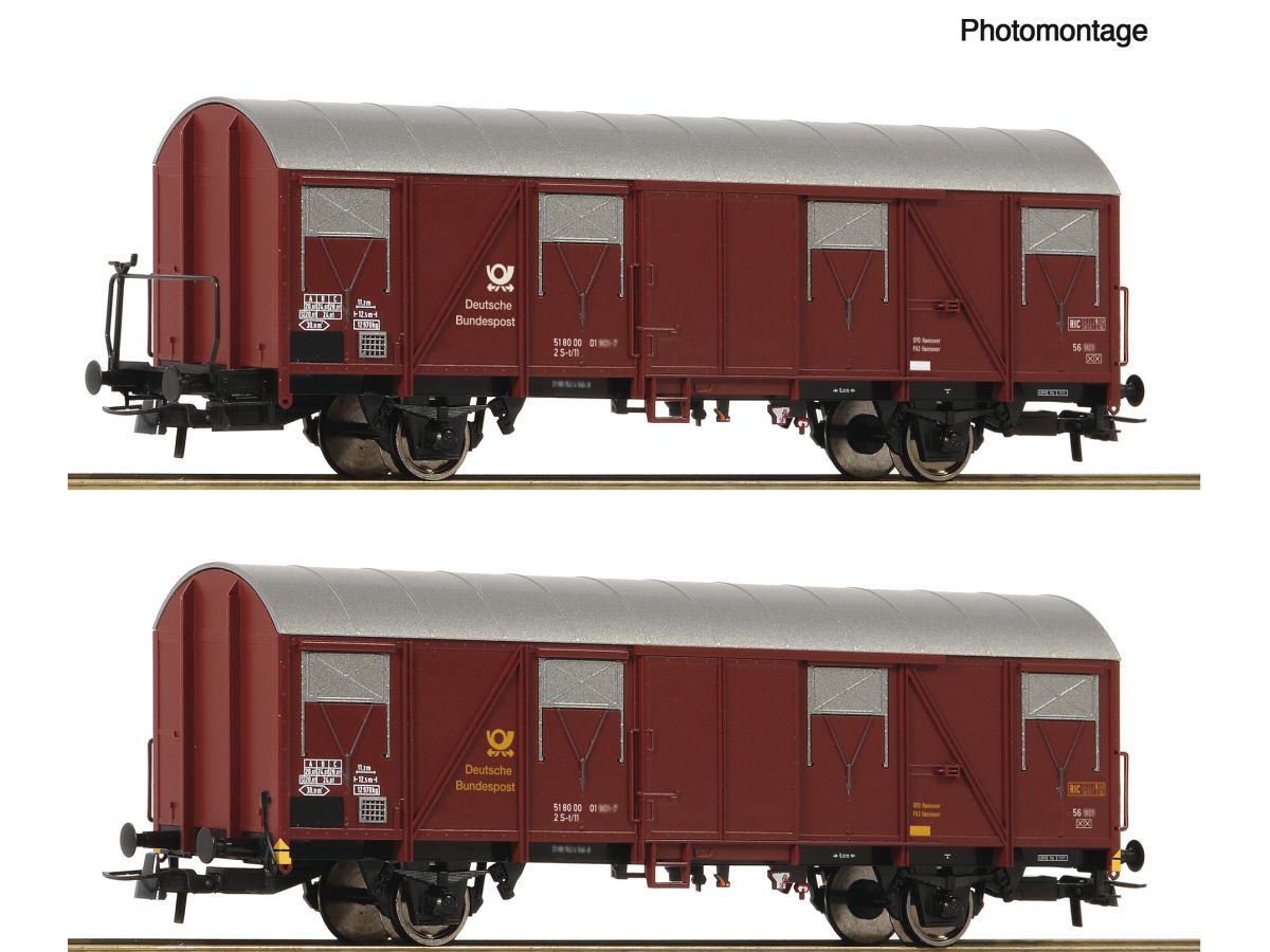 ROCO 6600248 GEDECKTE POSTGÜTERWAGEN DBP / SET MIT 2 WAGEN