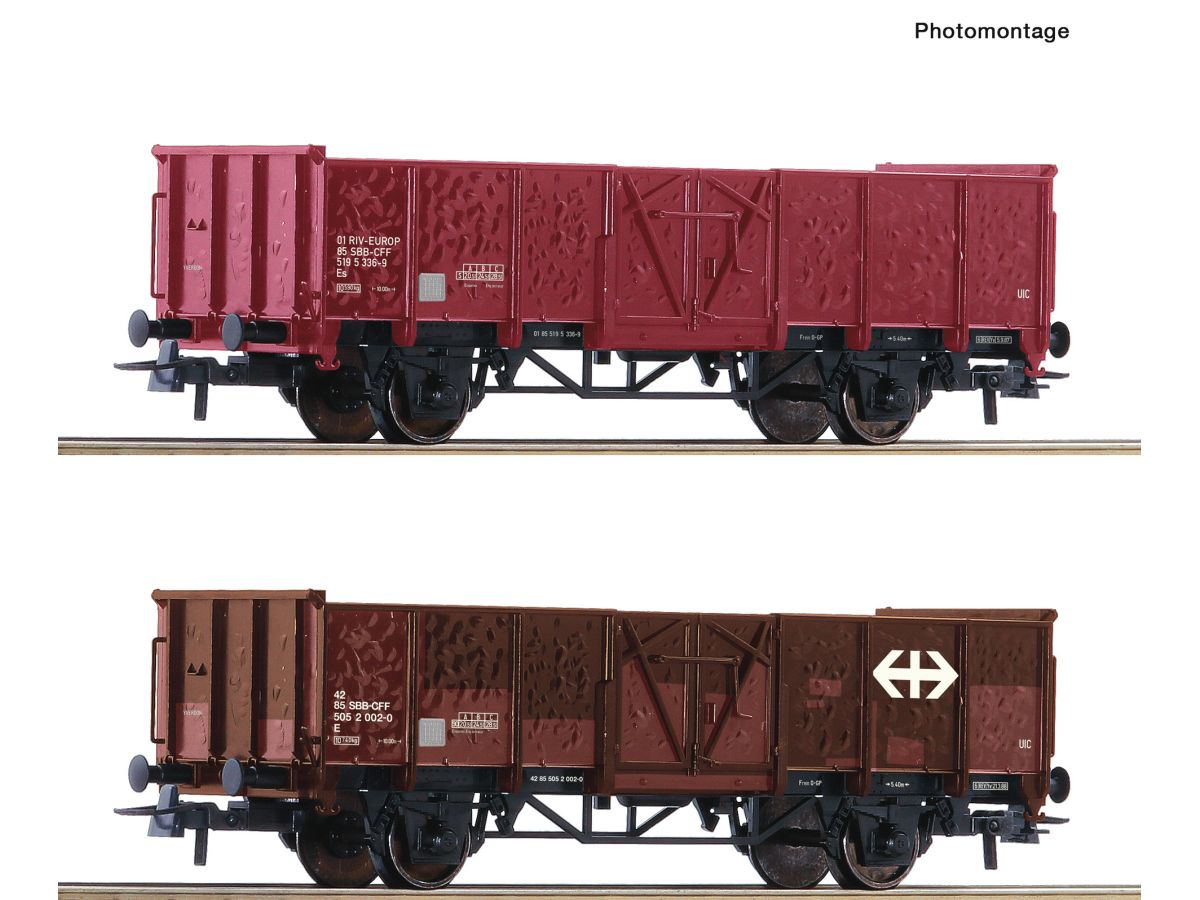 ROCO 77034 OFFENE GÜTERWAGEN SBB E UND ES (VERBEULT) / SET MIT 2 WAGEN